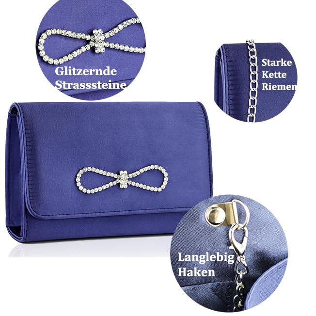 Milisente Clutch Bags For Women Wedding Party Evening Bags Clutch Handbags Crystals With Shoulder Chain(Navy Blue) 3