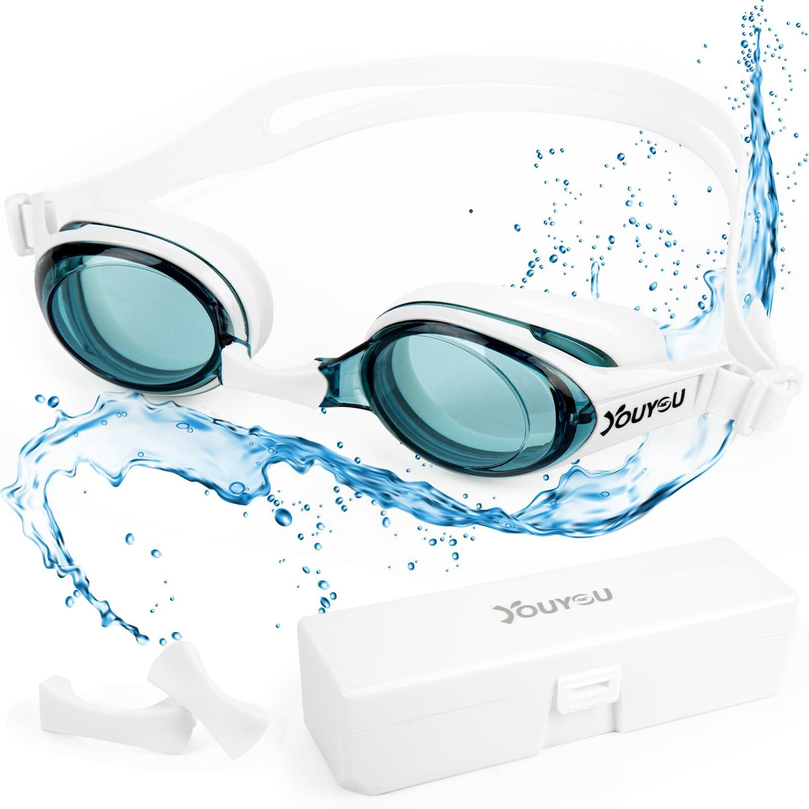 Taope Swimming Goggles, Swim Goggles for Adult Unisex Men Women - No Leaking, Anti Fog, UV Protection, Clear Swim Goggle Lense, Bi-directional adjustment Wide Strap - Free Storage Case - White