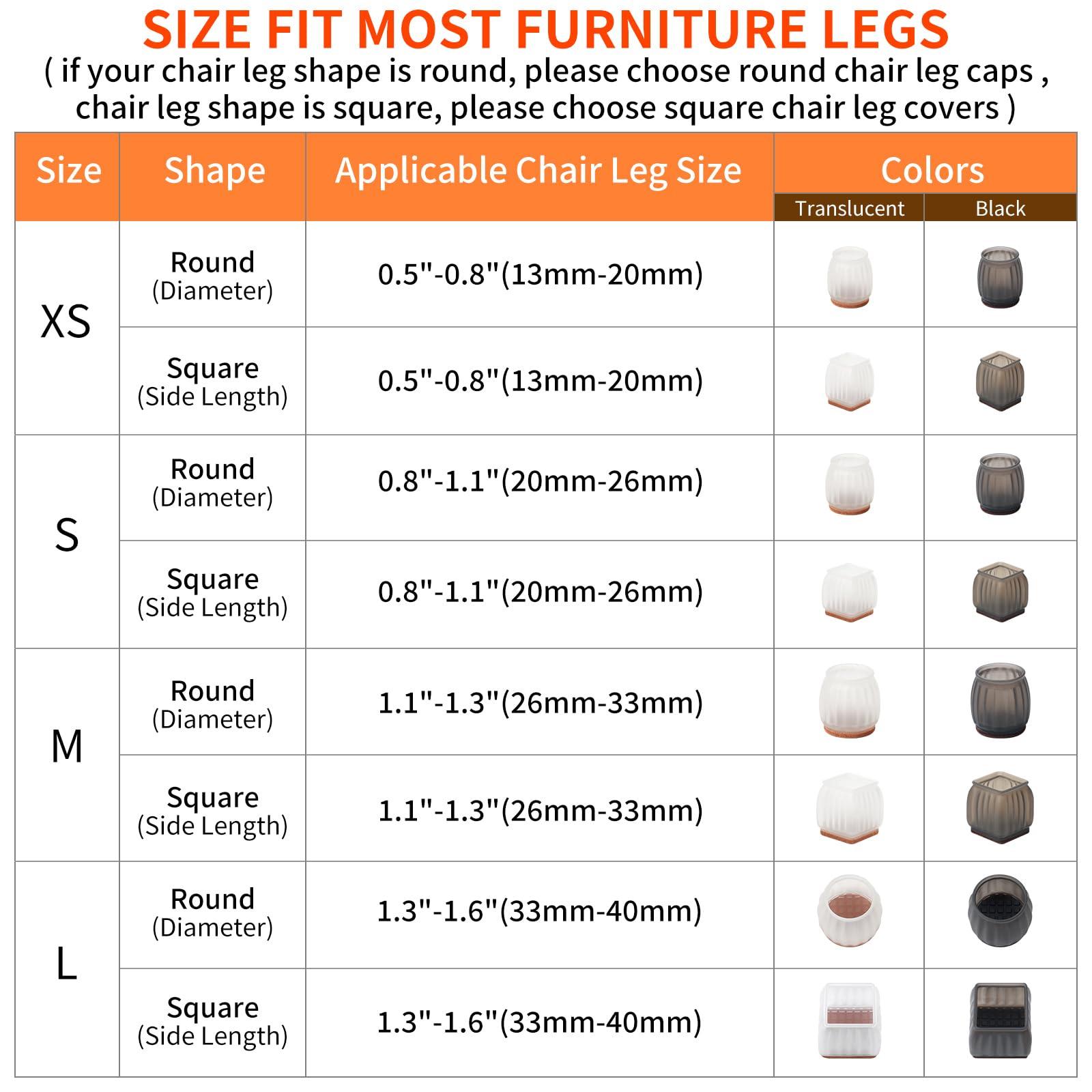 Ezprotekt 32P Chair Leg Floor Protectors 33-40mm, Φ 1.5" Translucent Chair Feet Cover, Round Furniture Sliders Felt Bottom Silicone Leg Caps for Protecting Hardwood/Tile Floors from Scratches Noise 1