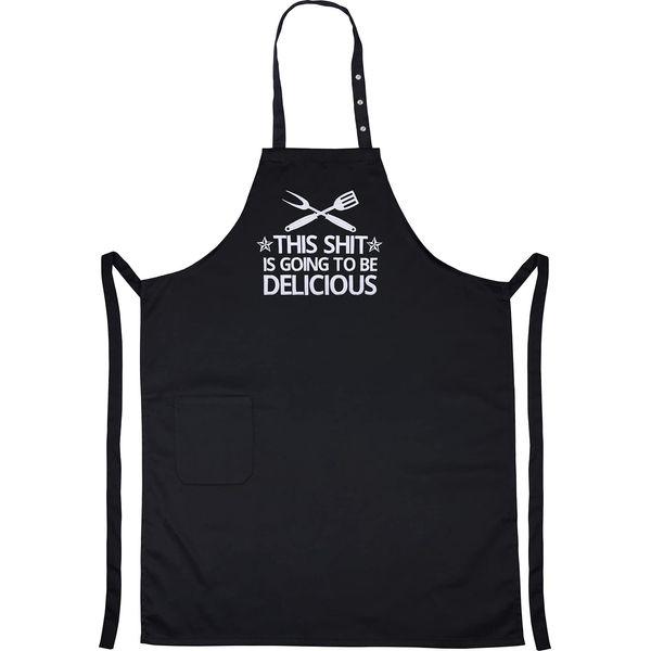 EXPRESS-STICKEREI Cooking apron unisex Adjustable Kitchen Aprons with Pocket | adjustable neck strap (This shit is going to be delicious - Grillschürze) 1