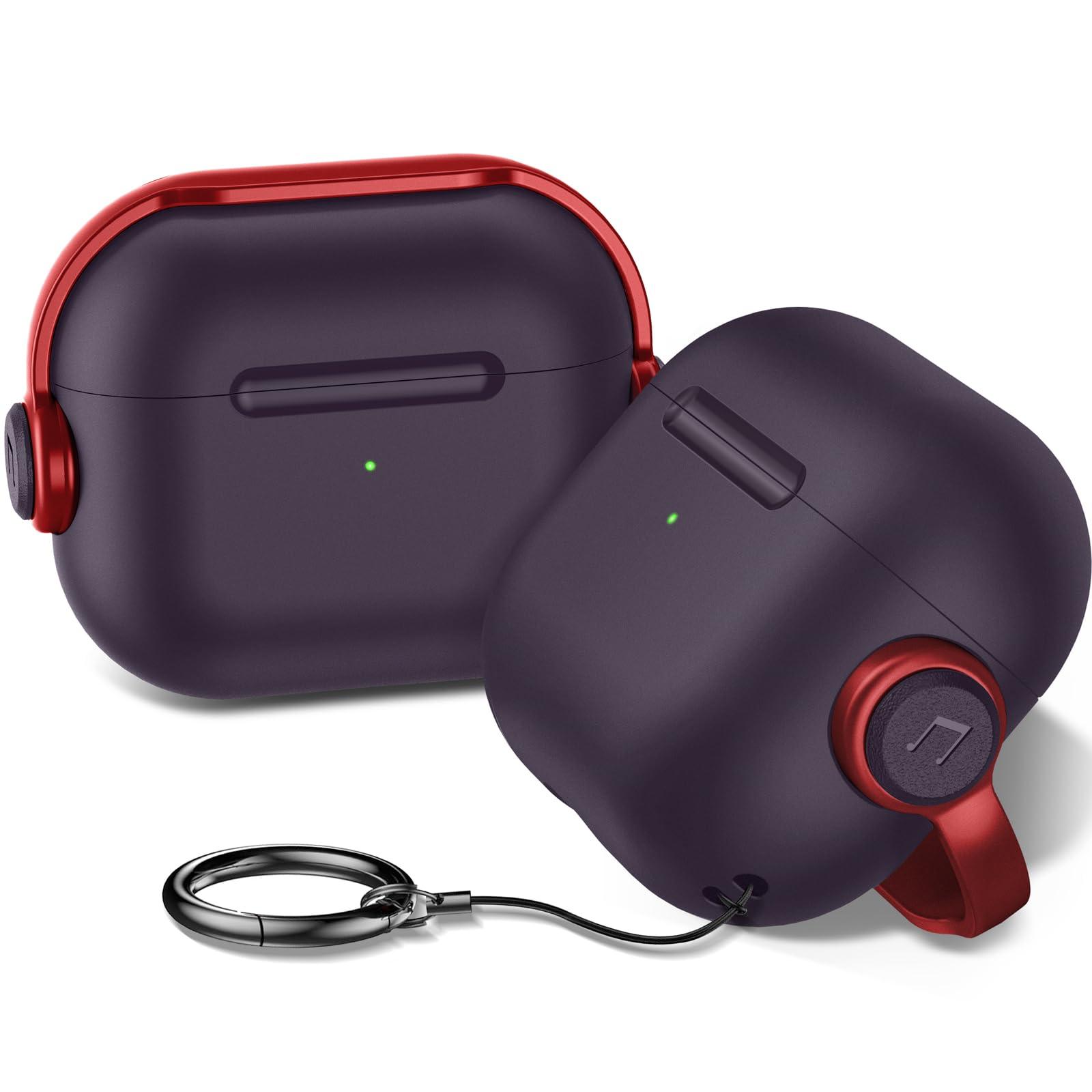 Anqrp Designed for AirPods 3 Case with Lock [Front LED Visible] [Supports Wireless Charging] Music Styling Earphone TPU + PC Protective Cover Compatible with AirPods 3rd Generation, Wine Red