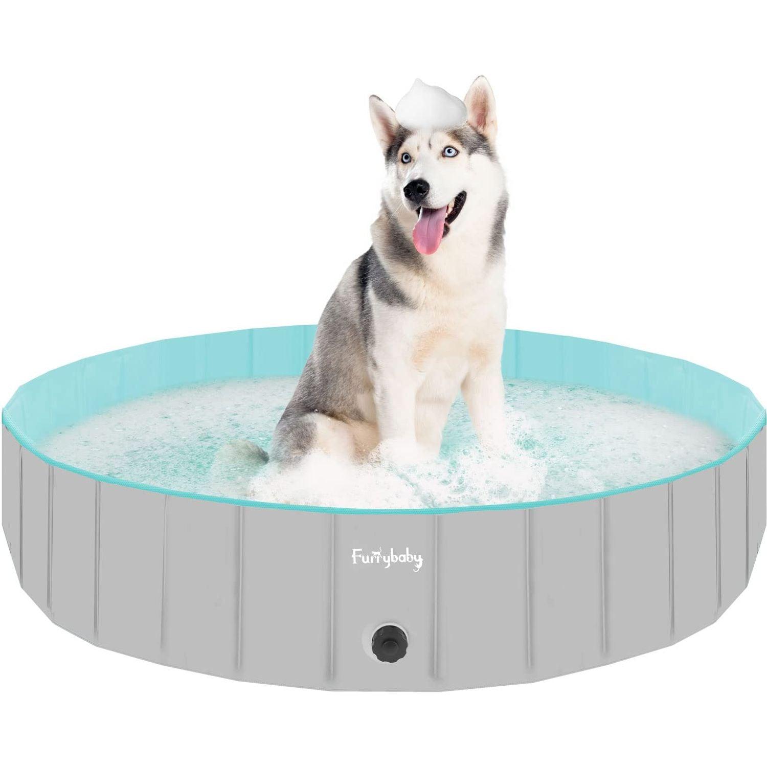 furrybaby Dog Pool, Durable Dog Paddling Pool with Quick Drainage Hole, Foldable and Non Inflatable, Thickened Kids Paddling Pool Extra Large for Garden Puppy Cat Bath (Grey 160cm)