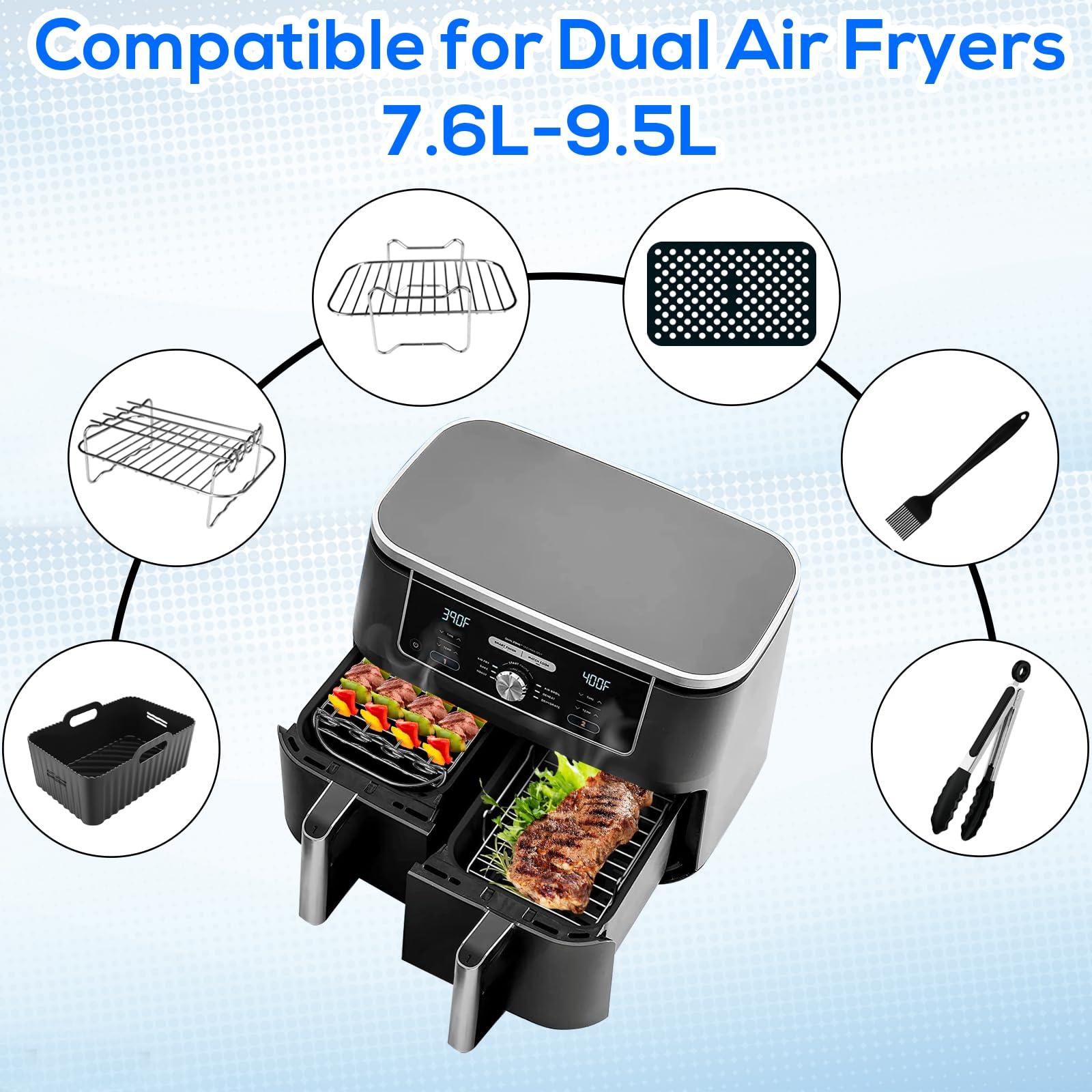 moleath Dual Air Fryer Accessories, 6PCS Airfryer Accessories Set with Air Fryer Racks Compatible Ninja Foodi AF300UK 7.6L, Salter 7.2L, 8.2L, Lakeland 8L, Duronic 9L Double Basket Air Fryers, M002-6 1