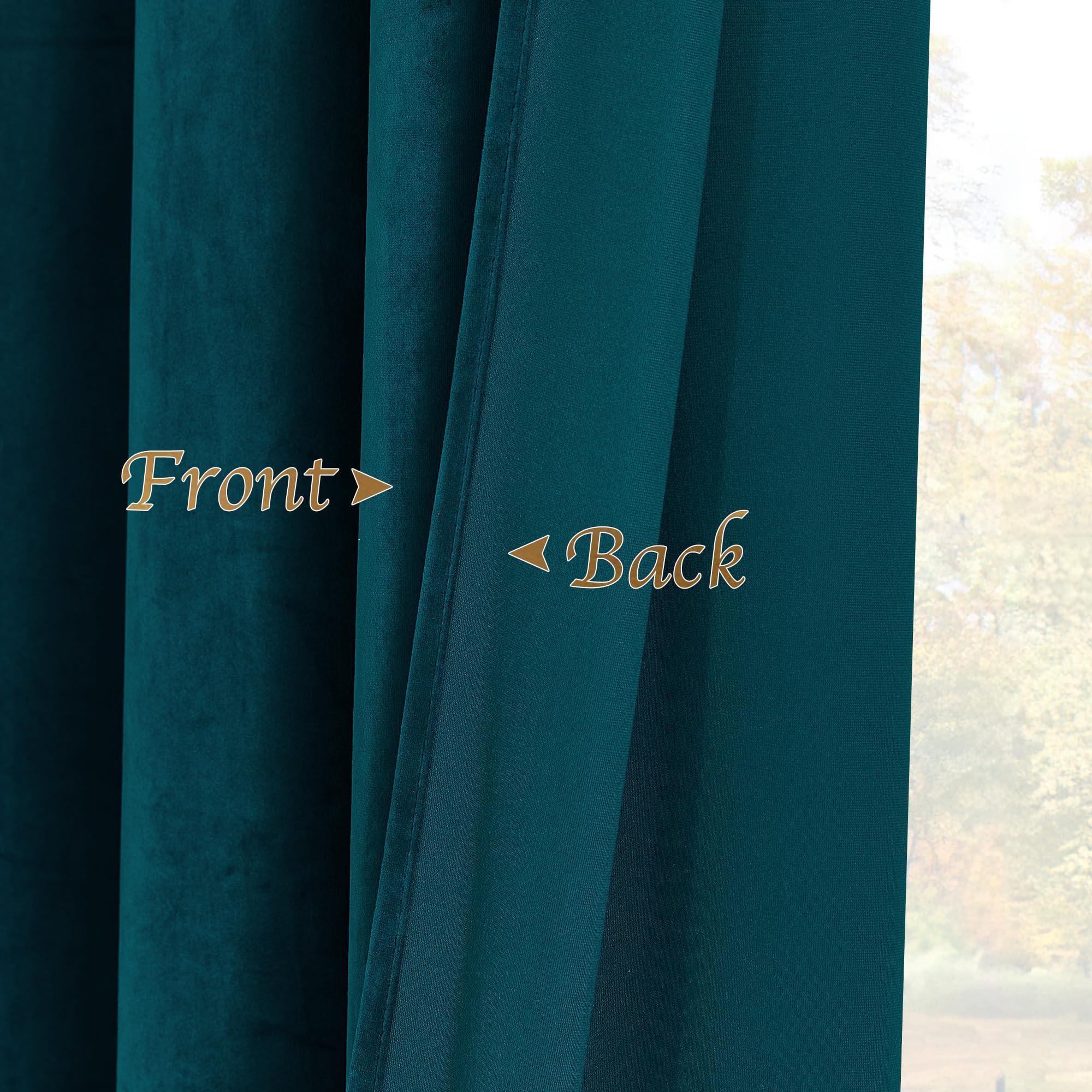 PONY DANCE Blackout Velvet Curtains - Thermal Blackout Curtains Pencil Pleat Drapes for Kids Bedroom 1 Pair of Luxury Elegant Home Decor Window, Rod Pocket Curtains 52x90, Peacock Blue 3