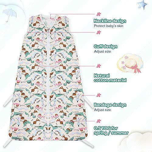 Lictin Baby Sleeping Bag 0.5 Tog - 2PCS Baby Swaddle Sack Grow Bag Unique Pattern Wearable Sleeping Blanket Sack with Adjustable Length 83-99cm for Infant Toddler 18 to 36 Months Spring & Summer 1