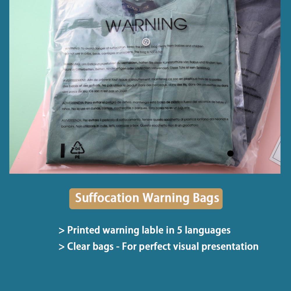 Lesibag 14” X 20” 100 Count Clear Poly Bags with Suffocation Warning for Packaging, T Shirts & Mailing - Permanent Adhesive (100 Count 14'' x 20'') 3