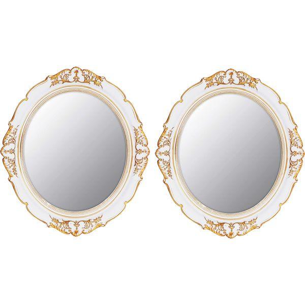 YCHMIR Decorative Mirror Vintage Mirror Hanging Mirror 37.6 x 33.3 cm Oval Mirror White Pack of 2