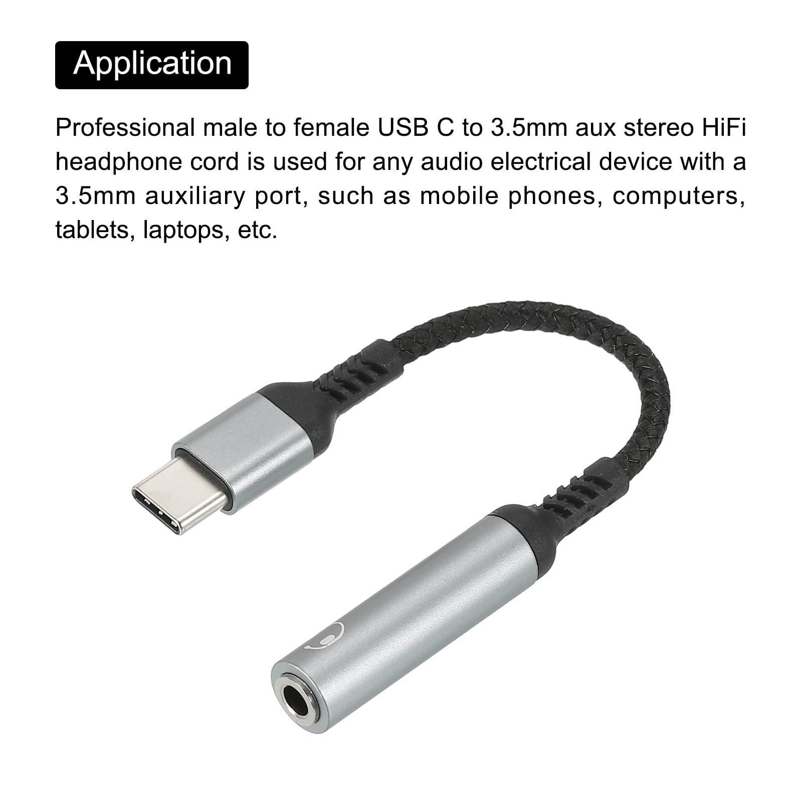 sourcing map USB Type C to 3.5mm Female Headphone Jack Adapter USB C to Aux Audio HiFi Hi-Res Digital Converter Cable Cord 5.3" for Phone, Grey 7