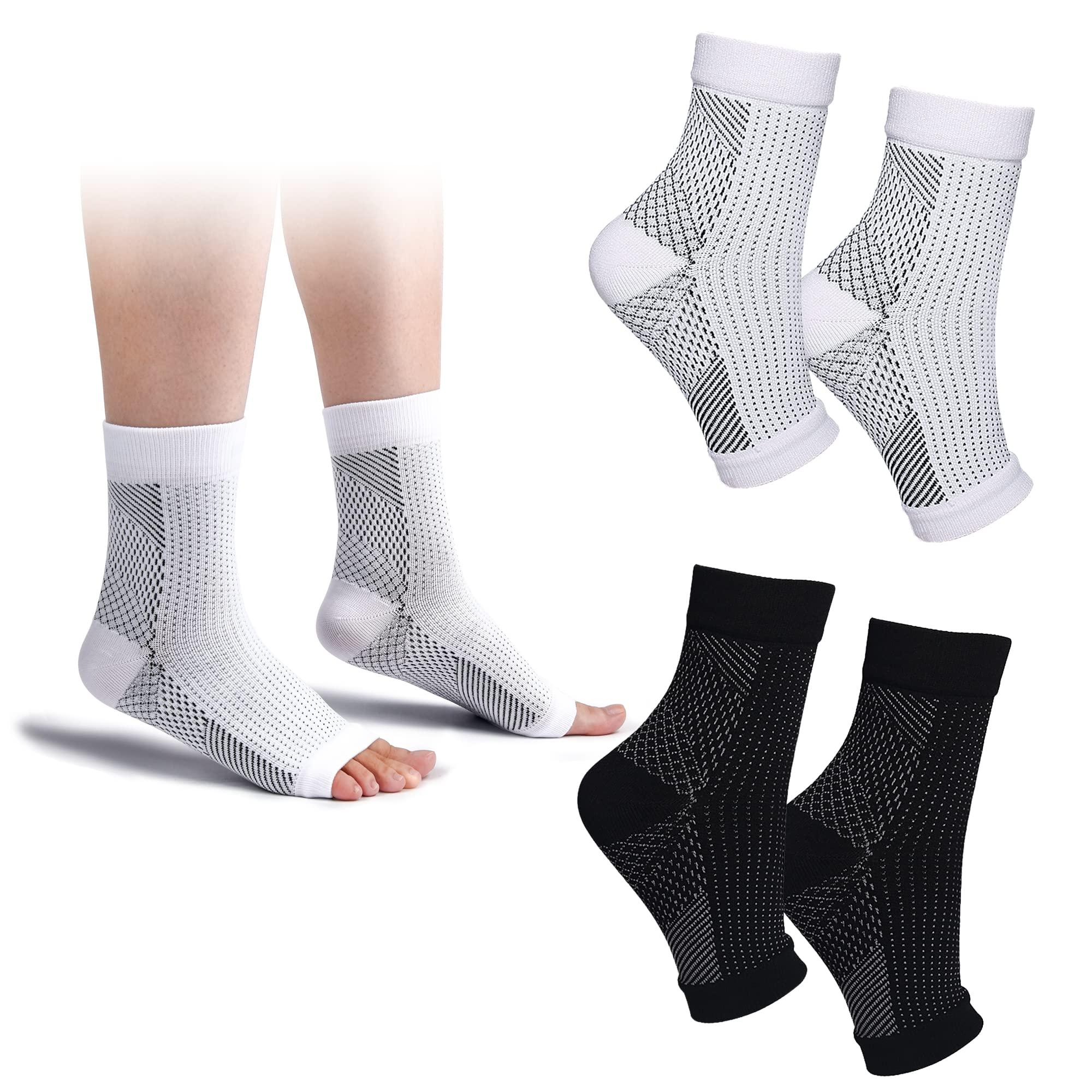 cheap4uk 4 Pairs Neuropathy Socks Compression Socks for Women & Men Plantar Fasciitis Socks Ankle Support Brace for Sprained Ankle Breathable Anti-Slip Soothe Socks for Pain Relie(4White+4Black,8-11) 1