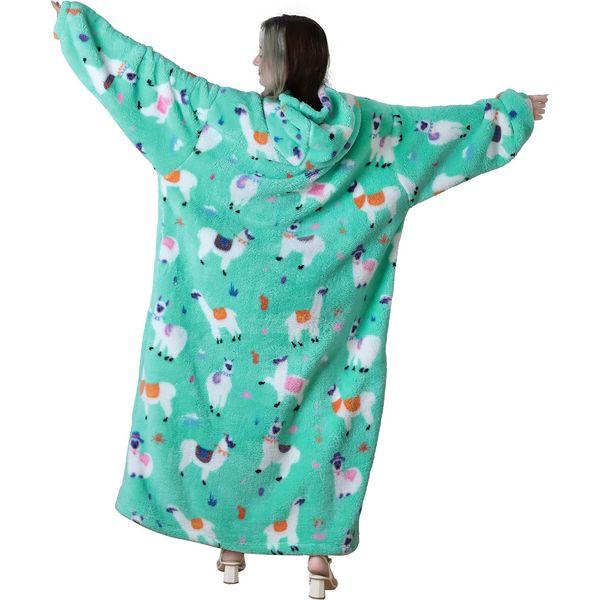 Queenshin Alpaca Wearable Blanket Hoodie,Extra Long Oversized Flannel Comfy Sweatshirt Robe for Adults Women Girls,Warm Cozy Animal Hooded Body Blanket 3