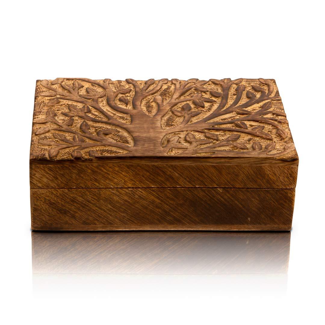 Great Birthday Gift Handmade Decorative Wooden Jewelry Box With Tree Of Life Carving Jewelry Organizer Keepsake Box Treasure Chest Trinket Holder Watch Box Storage Box 20 x 12 cms Housewarming Gifts 5