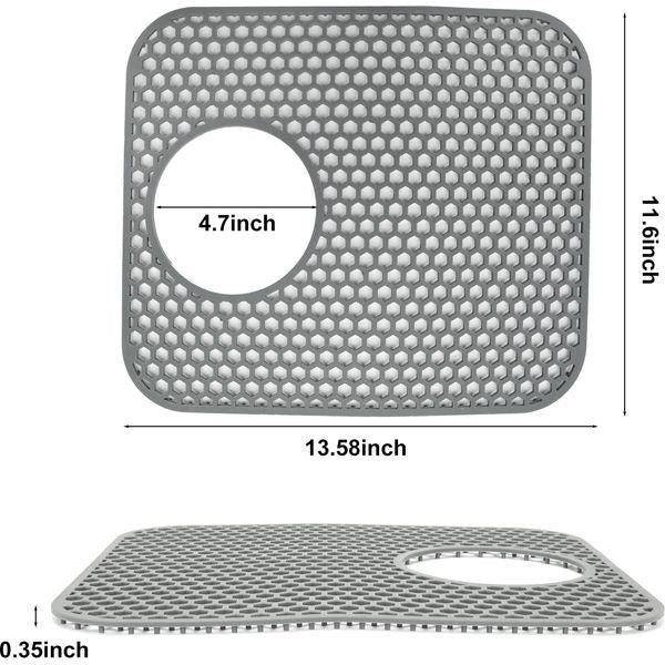 2PCS Silicone Sink Mat, Folding Non-slip Sink Protector, Sink Grid Mats for Bottom of Kitchen Bathroom Farmhouse Sink (Rear Hole) 1