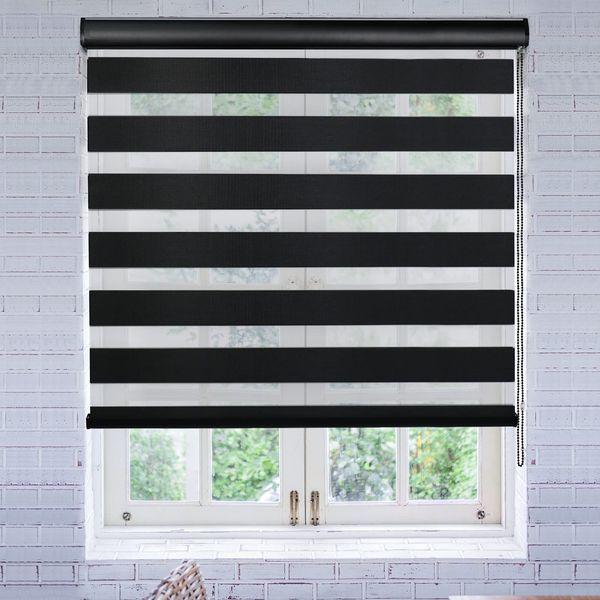 LUCKUP Day and Night Blind Zebra Roller Blinds for Bedroom with Aluminium Cassette Easy Fix Dual Layer Horizontal Window Shades with Klemmfix Translucent Vision Curtains 89 x 183 cm, Black 0