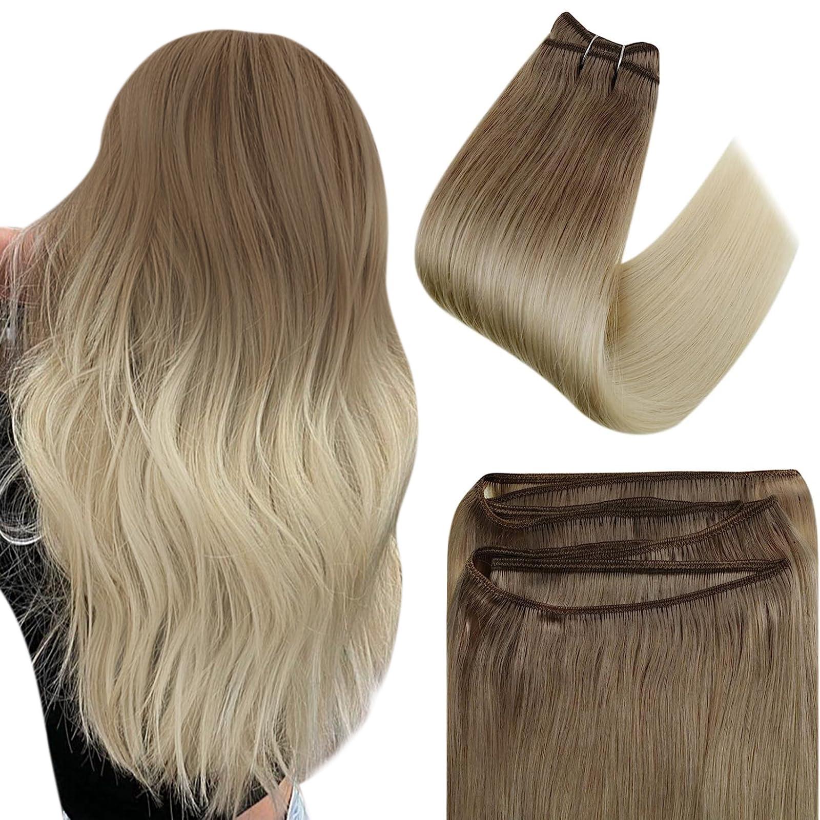 Easyouth Secret Wire Hair Extensions Human Hair Highlight Blonde Hair Wire Extensions Ash Blonde Fish Wire Hair Natural Invisible 14 Inch 70g