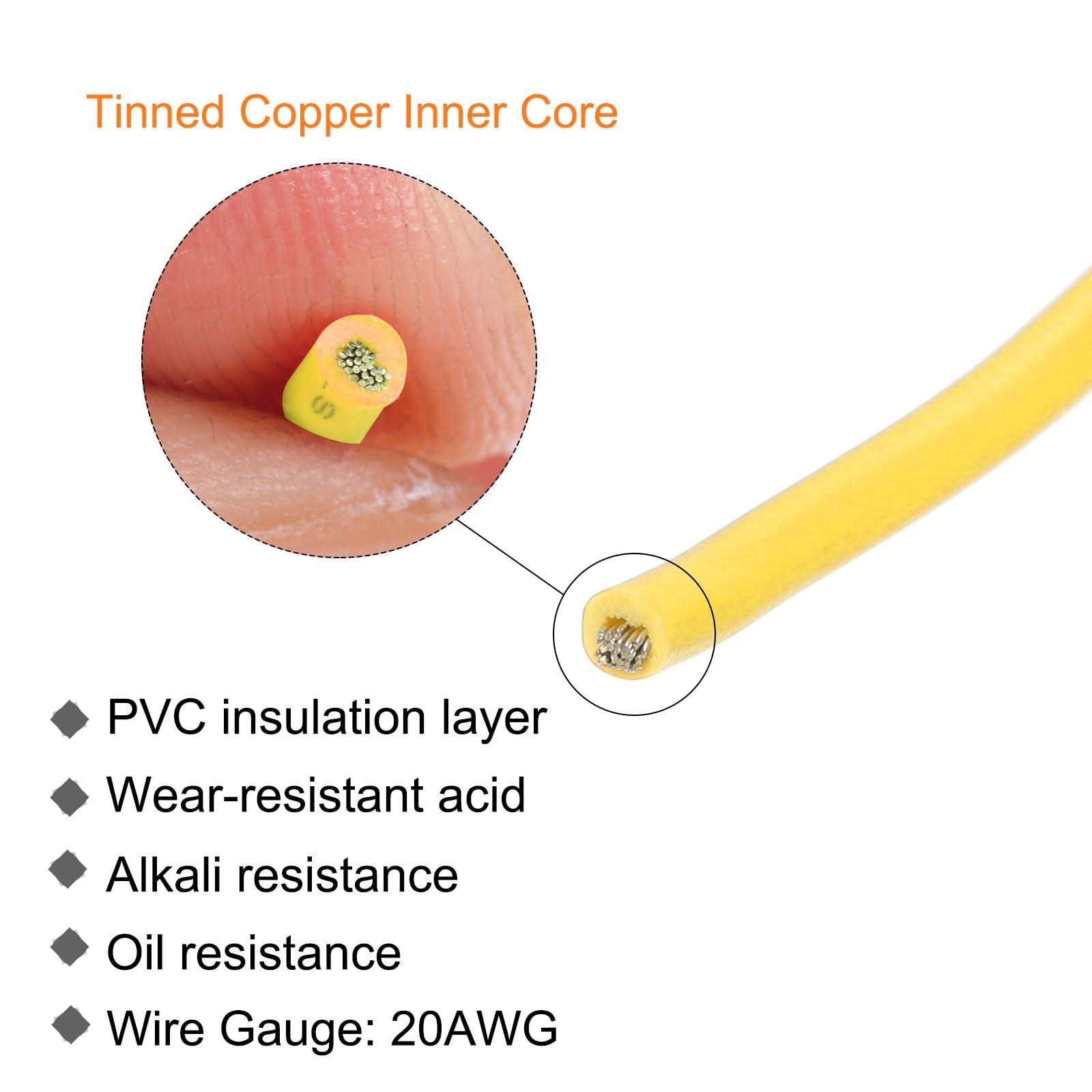 sourcing map 20AWG Wire 20 Gauge Stranded Wire PVC Hookup Wire, Electrical Wire UL1007 Tinned Copper Wire 30m/100ft Yellow for Internal Connecting Wire 2