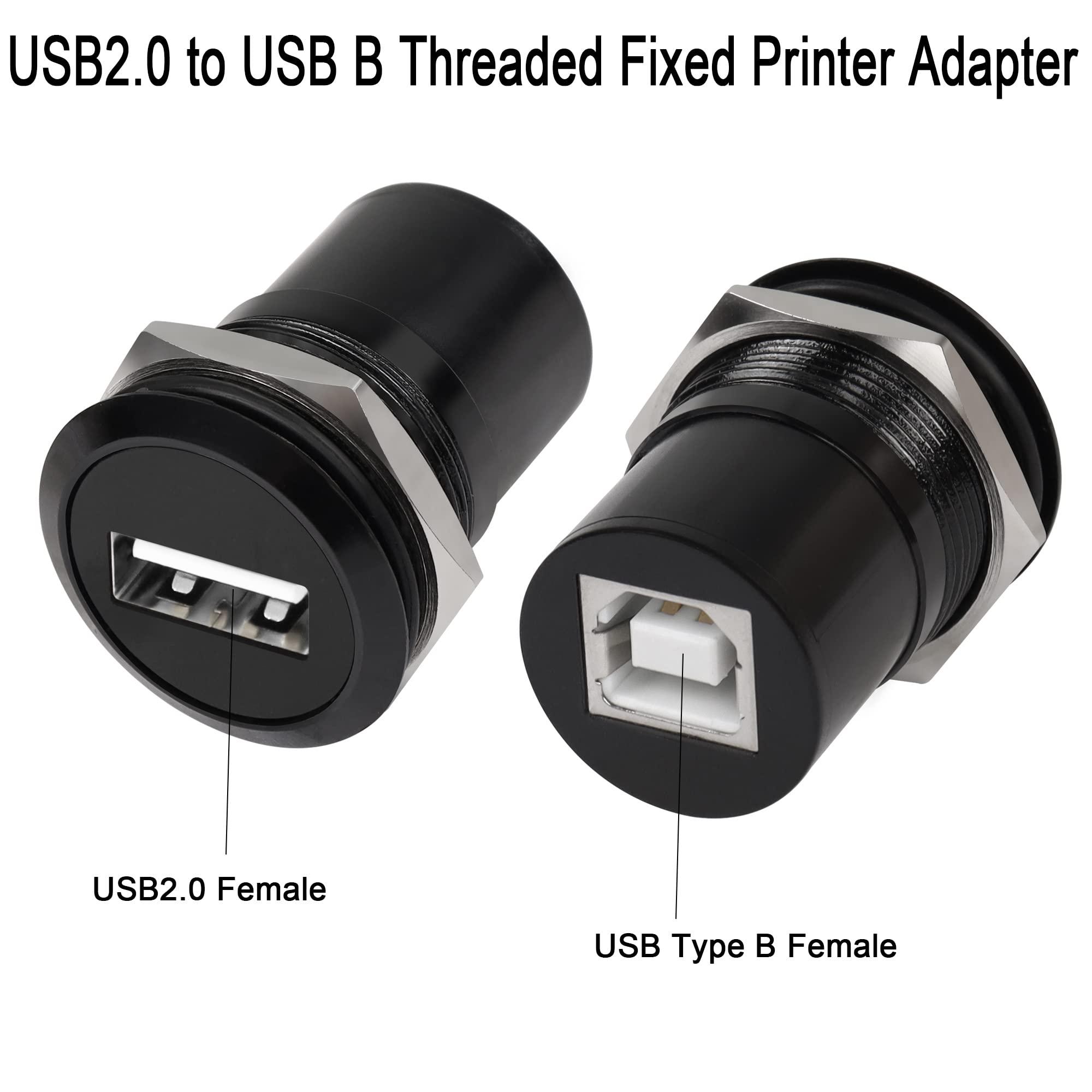 QIANRENON USB2.0 to USB B Threaded Fixed Printer Adapter USB2.0 Female to USB Type B Female Panel mount Round Data Connector, for PC Laptop Printer Scanner Portable Hard Drive 1