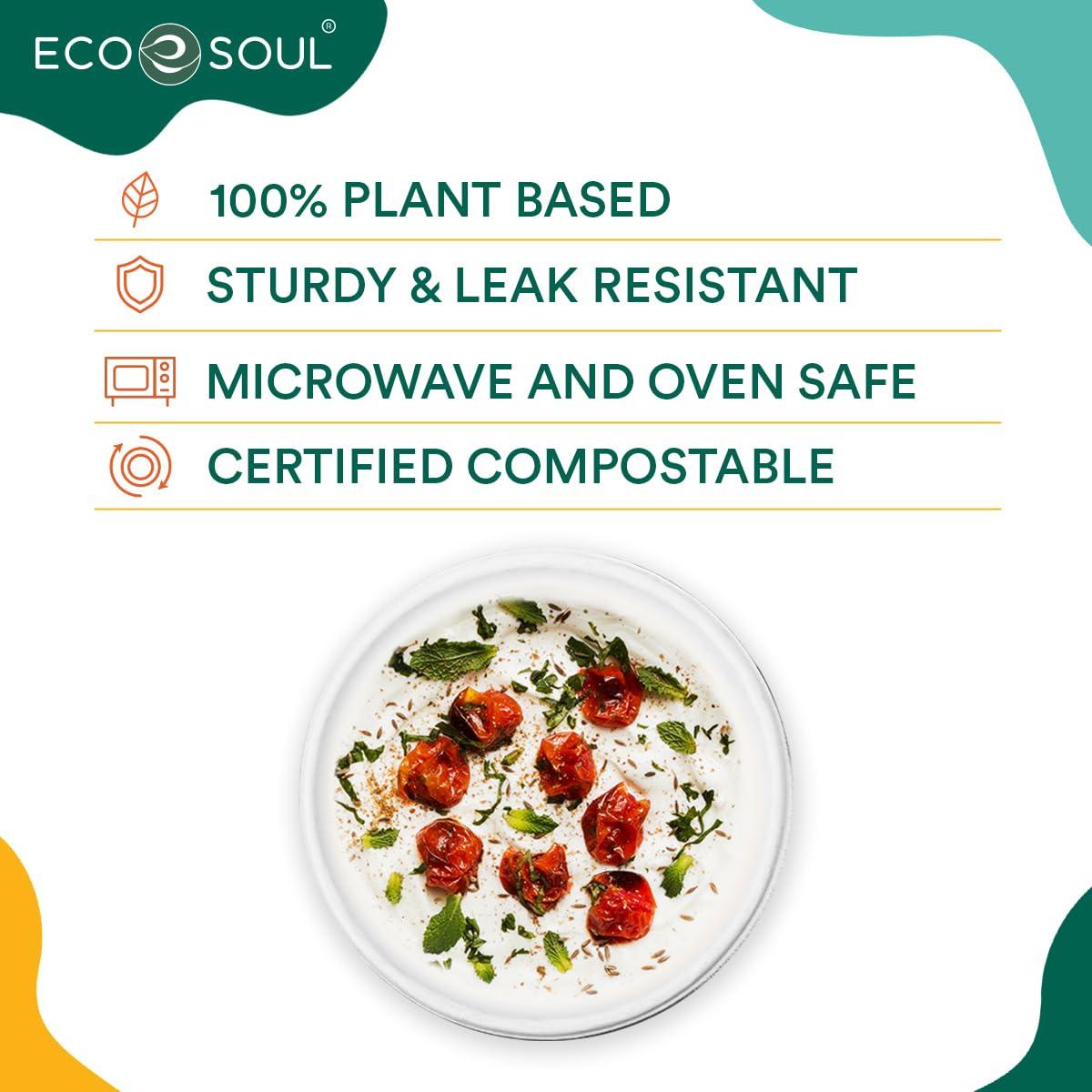 ECO SOUL Pearl White Round 350 ml(12oz) Bagasse Bowls, 10x Times Sturdy Than Paper Plates(Pack of 50), Disposable Tableware, 100% Compostable, Eco Friendly Alternative to Plastic Bowls, Microwavable 2