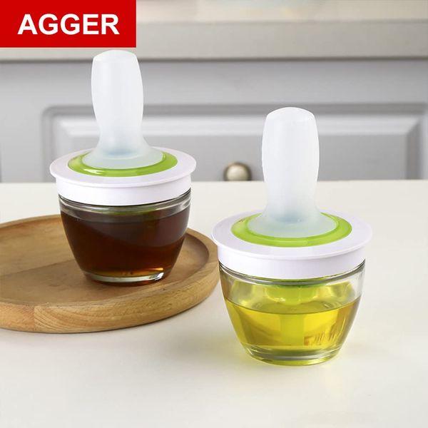 Glass Oil Bottle with Silicone Brush,Silicone Dropper Measuring,Kitchen Gadgets for Air Fryer Kitchen Cooking Salad Baking BBQ 4