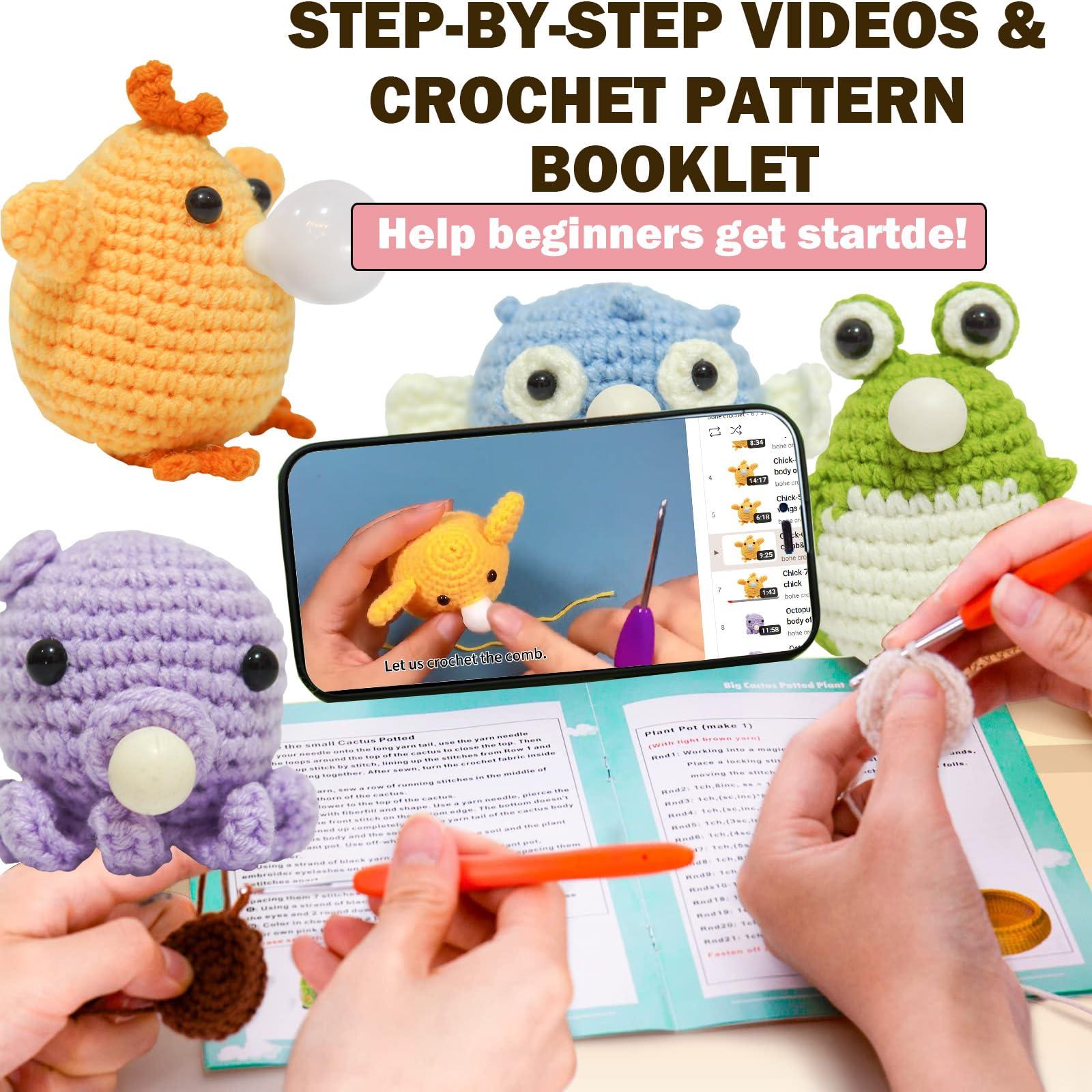 IFUNY Crochet Kit for Beginners Adults,Crochet Animal Kit, Complete Knitting Kit with Yarn, Crochet Hooks, Step-by-Step Video, Learn to Crochet Starter Kit for Beginners（4 Dolls can Blow Balloons 1