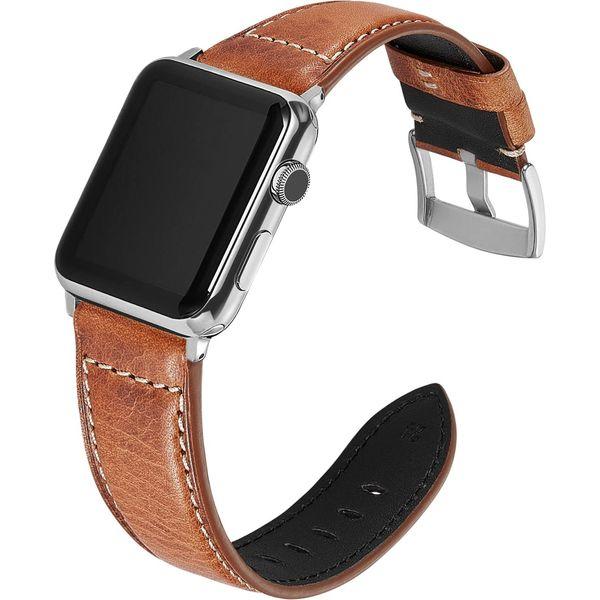 Avohome Genuine Leather Watch Strap Compatible with Apple Watch Band (42/44/45/49mm, Gold-sliver buckle) 0