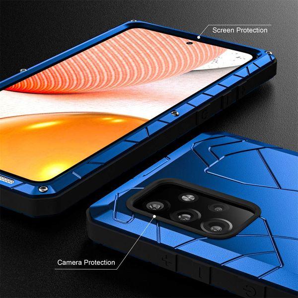 Shockproof Case for Samsung Galaxy A72, Metal Case [360 ° Full Protection] [3 Layer Structure] Hard Aluminum + Soft Bumper Rubber [Military Grade] Protective Case with Screen Protector, Blue 4