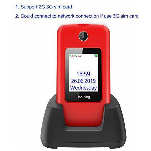 3G Big Button Basic Mobile Phones for Elderly, Dual Sim Free Flip up Mobile Phone Unlocked with Dock,Pay As You Go Mobile Phone Easy to Use for Senior (Red) 2
