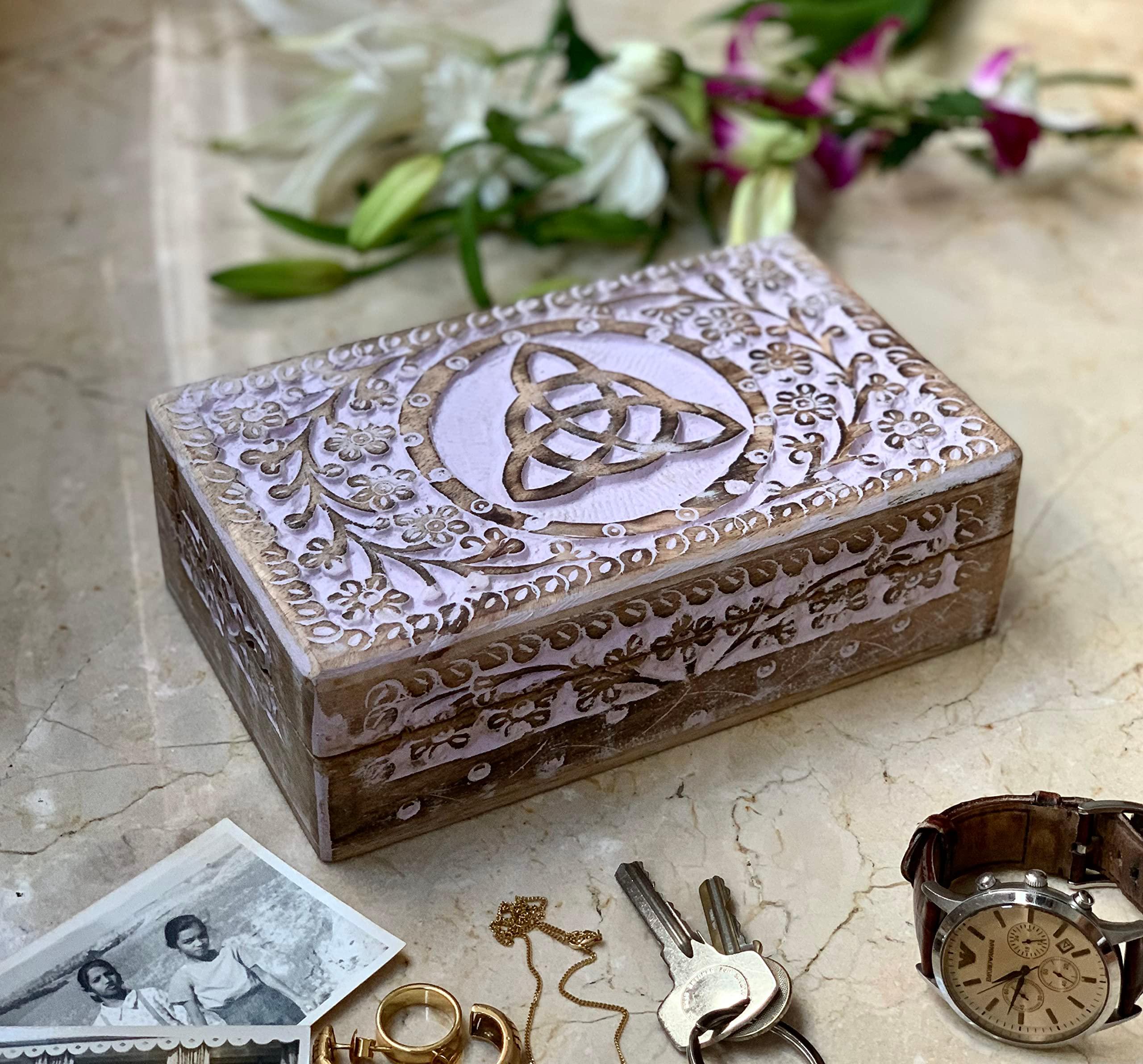 Great Birthday Gifts Handmade Decorative Wooden Jewellery Box Jewellery Organizer Keepsake Box Treasure Chest Trinket Holder Watch Box Storage Lock Box 20 x 12 cms Housewarming Gift Ideas 6