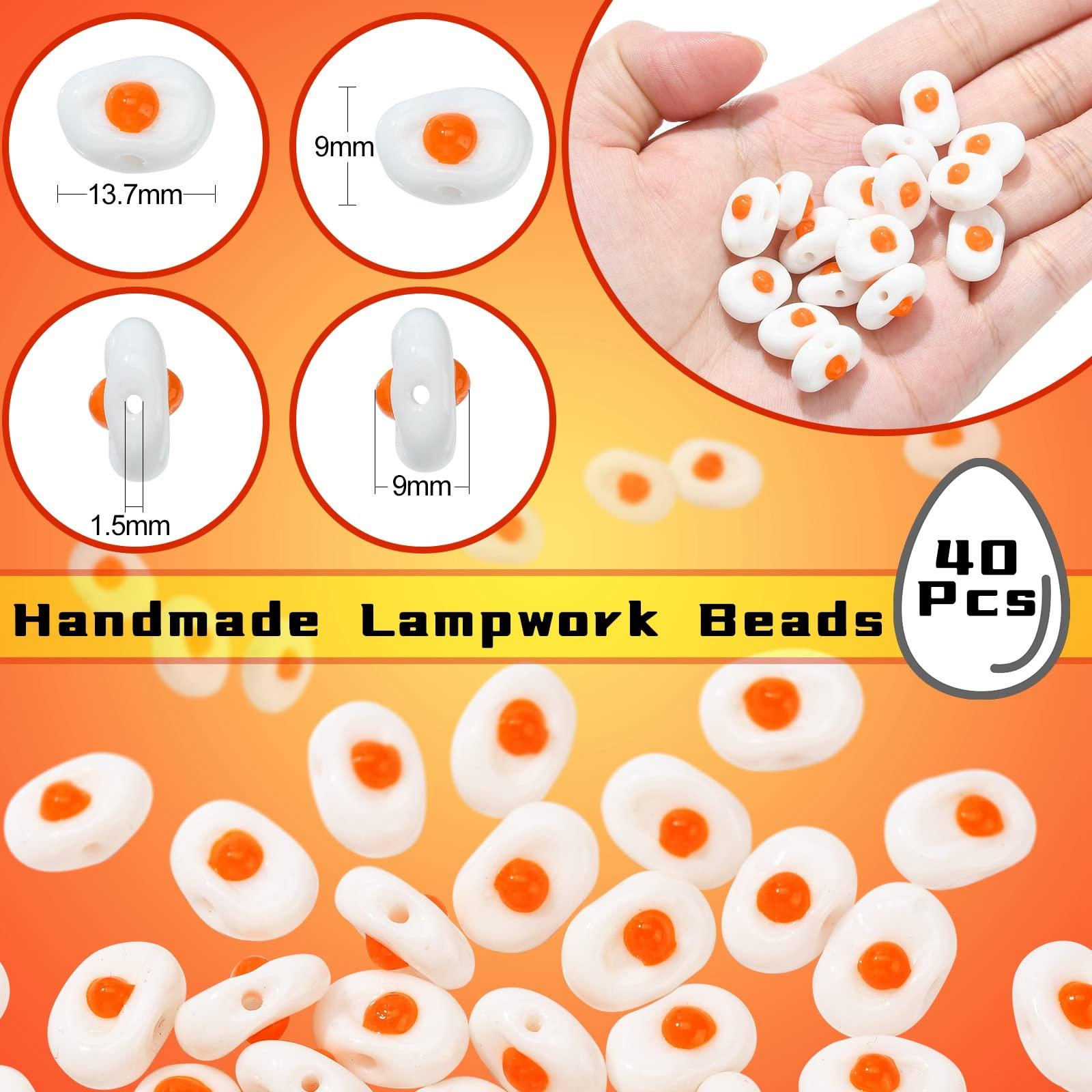 UR URLIFEHALL 40 Pcs Handmade Lampwork Glass Egg Beads Imitation Food Spacer Loose Beads for DIY Jewellery Making Art Phone Home Decoration 1