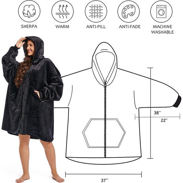 REDESS Blanket Hoodie Sweatshirt, Wearable Blanket Oversized Sherpa with Sleeves and Giant Pocket, Cozy Hoodie Warm for Adult Kids 1