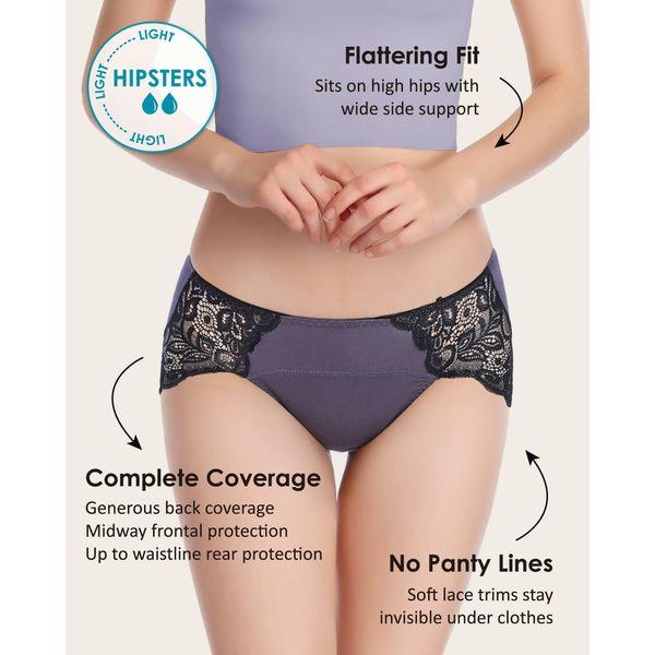 Neione Women Period Pants Menstrual Knickers Postpartum Panties Lace Hipster Underwear 3 Pack Gorthix L 3