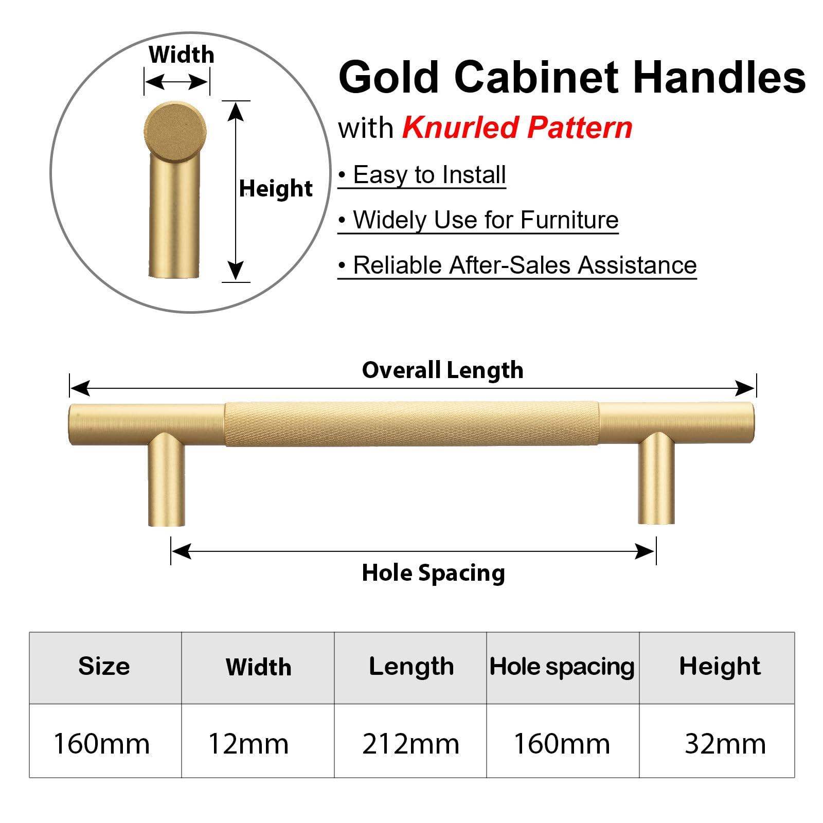 AITITAN 10 Pack Gold Cupboard Handles - 160mm Hole Spacing (210mm Length) Kitchen Cupboard Handles Gold Wardrobe Handles and Gold Drawer Handles for Cupboards Drawers 1