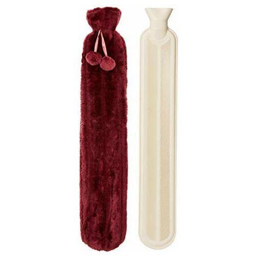 Extra Long Hot Water Bottle with Super Soft Cover Faux Fur Thermotherapy 2L 72cm Pure Natural Rubber (Red) 0