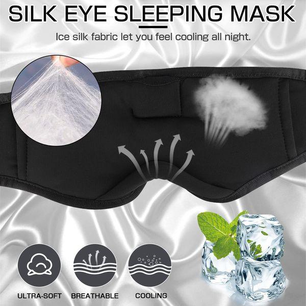 LC-dolida Bluetooth Sleep Mask Headphones for Women Men,100% Blackout 6A Ice Silk Deep Eye Mask Headphones Can Play 14 Hours,Sleep Aids for Adults Eye Covers with Travel Bag & 2 Sleep Earplugs 2