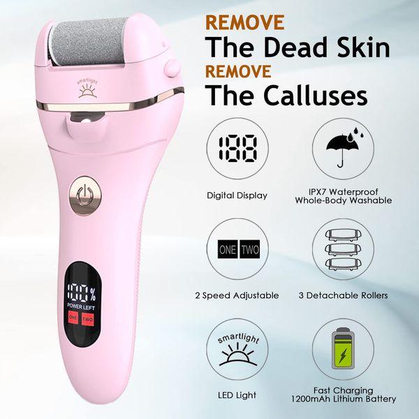 Electric Foot File Callus Remover, PEFOOK Waterproof Rechargeable Feet Callus Remover for Feet with 8 in 1 Foot Files Pedicure Kit Foot Care, 3 Roller Head and 2 Speeds Freely Adjustable (Pink) 1