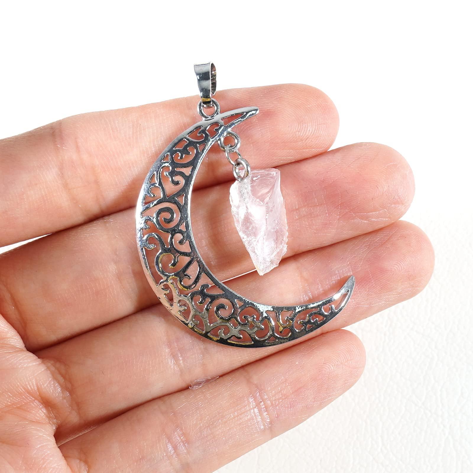Soulnioi Gemstone Moon Necklace Antique Silver Plated Crystal Necklace Pendant (Rose Quartz) , Crystal Owl Statue Ornament Resin Chip Stones Figurine for Home Office Decor(Colored) 4