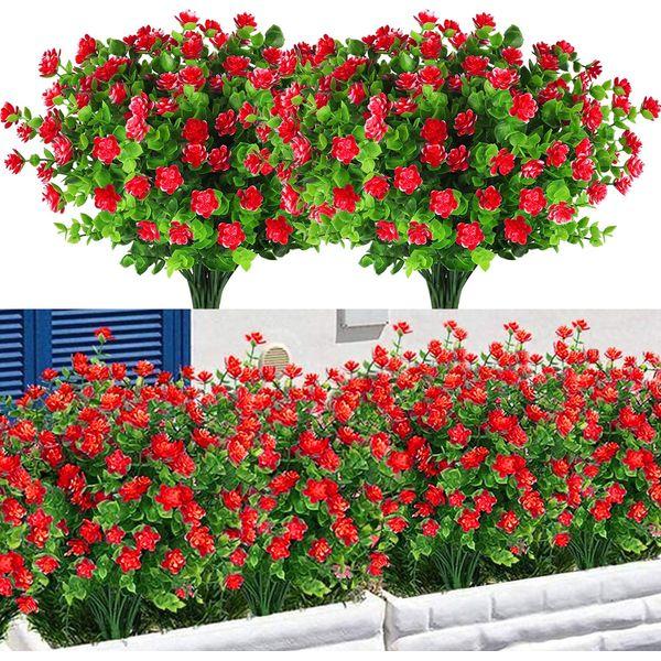 VISVIC Artificial Flowers Faux Plastic Fake Flowers UV Resistant for Indoor Outside Hanging Pot Garden Porch Wedding Party Farmhouse Décor, Red, 10 Bundles