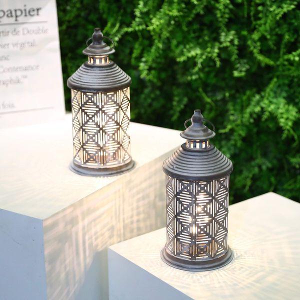 JHY DESIGN Set of 2 Battery Powered Table Lamps 26.5cm High Cordless Lamp Hanging Bedside Grey Battery Operated Lamps for Living Room Bedroom Garden Indoor Outdoor Home(Square Pattern) 3