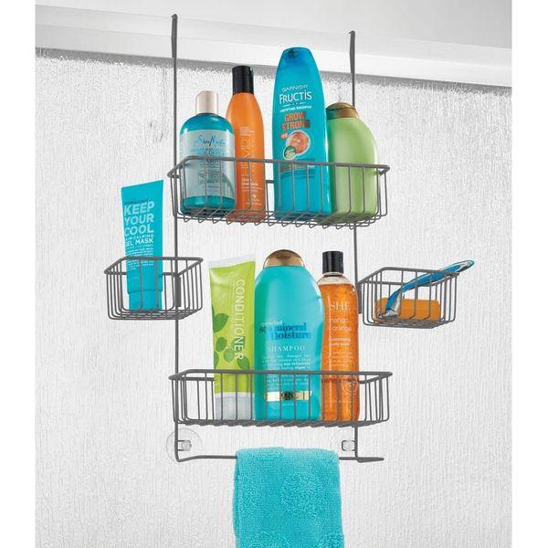 mDesign Over Door Shower Caddy - Essential Shower Accessories - Hanging Shower Basket for Soap, Conditioner, Shampoo, and Much More - Graphite 1