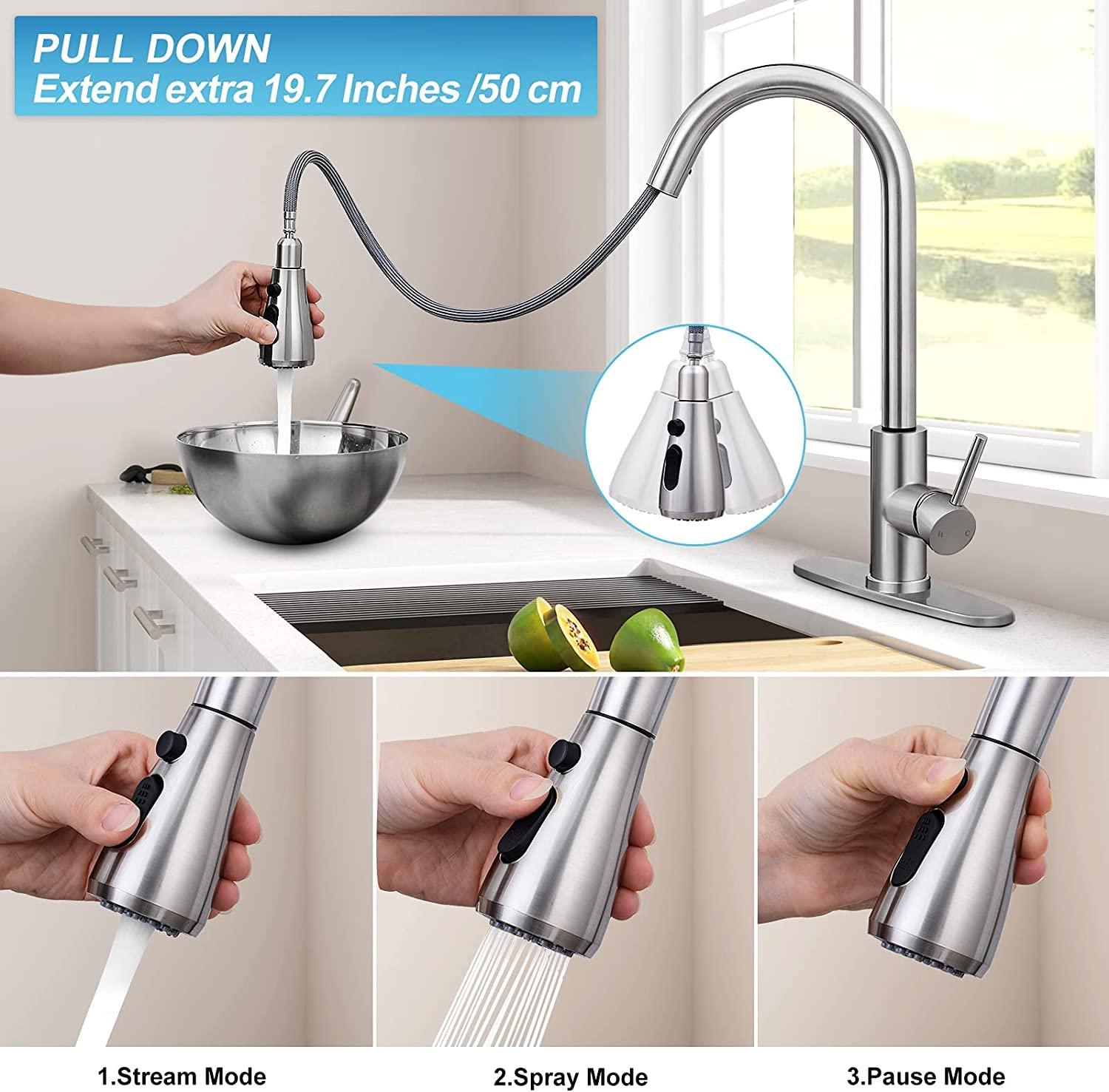 SADALAK Kitchen Tap,Pull Out Kitchen Sink Mixer Tap 360° Swivel Kitchen Faucet Lead-Free Stainless Steel Flexible Kitchen Sink Single Handle Tap with UK Standard Fittings 1