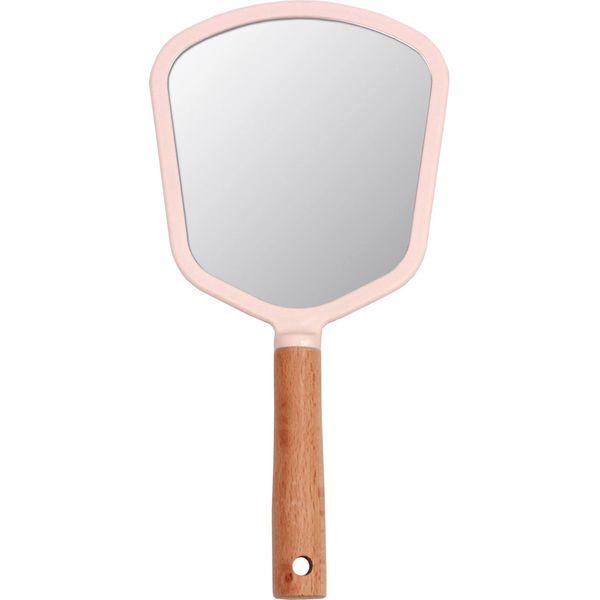 YCHMIR Small Hand Mirror Hand Mirror for Women Wood Hand Mirror 12.7x 25.1 cm (Pink Fan-Shaped)