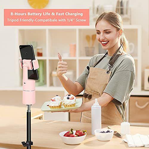 Auto Tracking Phone Holder, Wireless Face Tracking Tripod, 360Â° AI Intelligent Smartphone Mount Gimbal Holder Selfie Stick for TikTok Content Creation Vlog Livestreaming Video Calls, APP Free (PINK) 3