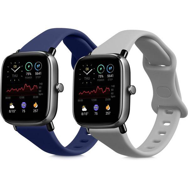 kwmobile Silicone Bands Compatible with Huami Amazfit GTS 2 Mini (Set of 2) - Size L 14-22 cm - Grey/Dark Blue