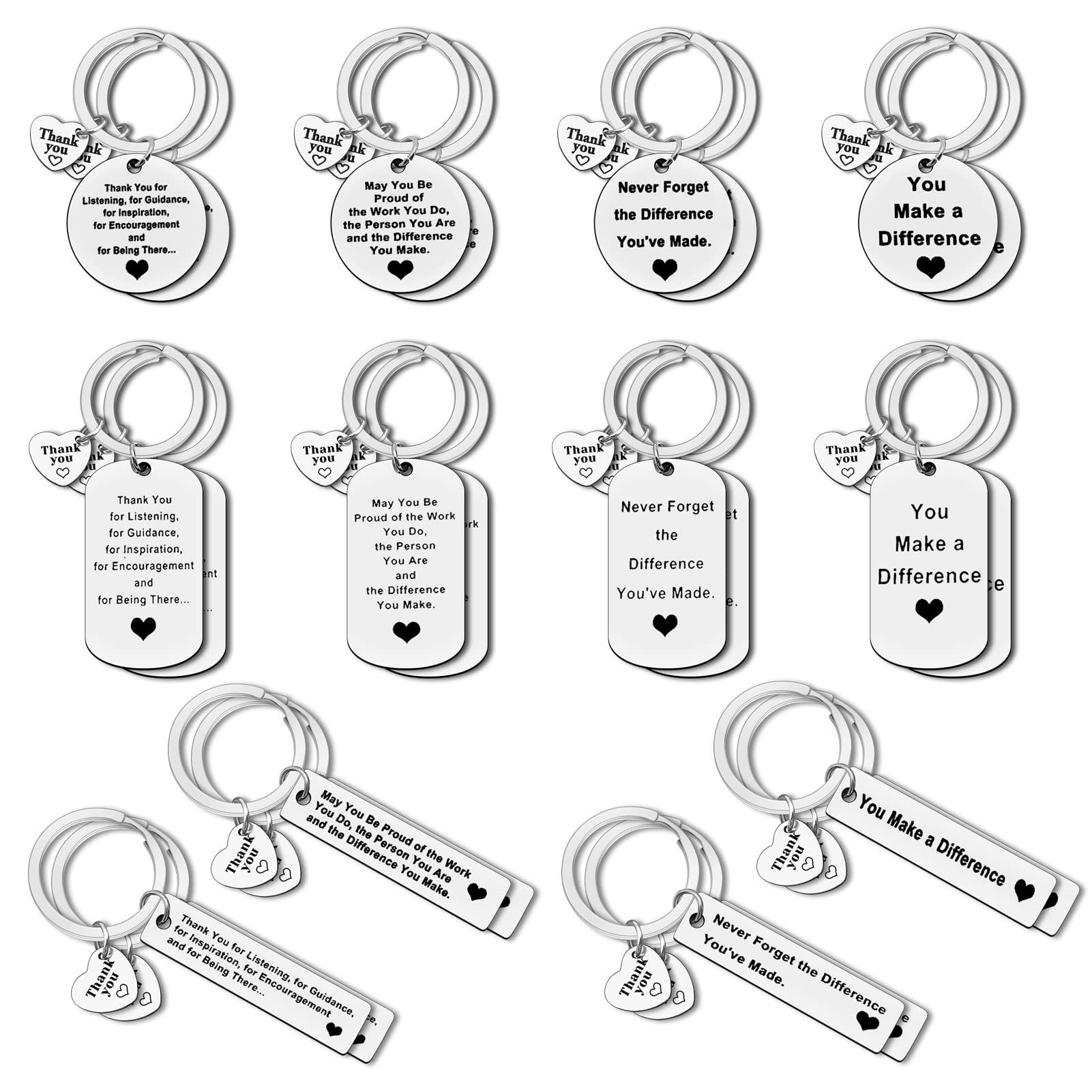 24 Pcs Thank You Keyring Gifts Mentor Boss Appreciation Keychain Gifts Colleague Going Away Farewell Gift Retirement Gifts for Coach Teacher Leader Nurse Veterinarian Christmas Appreciation Week Gift
