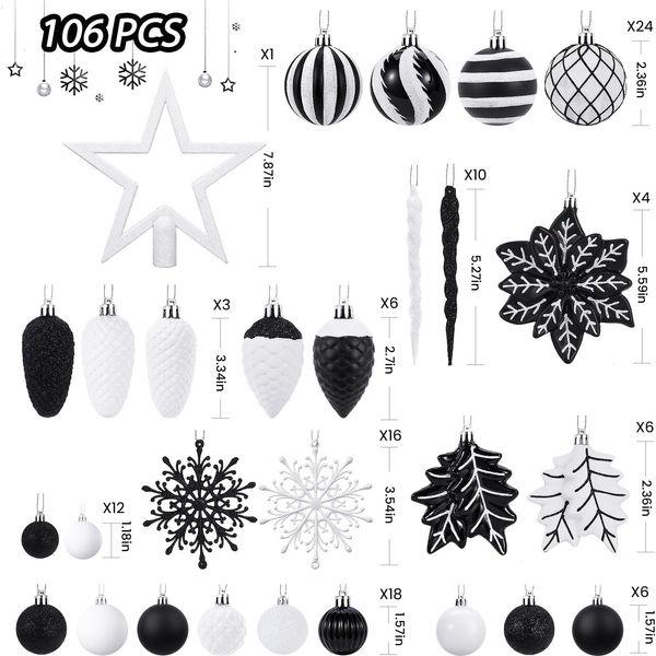 SHareconn 106pcs Christmas Baubles Ornaments Set, Shatterproof Plastic Decorative Baubles for christmas tree decorations, Holiday Wedding Party Decoration with Hooks Included, Blue & White Silver 1