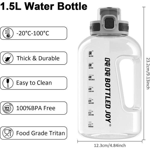 JIMACRO 2.5 Litre Water Bottle with Straw and Flip Top Lid, BOTTLED JOY Daily 85 Oz Water Intake Bottle with Chinese Characters Time Markings Tracker, Tritan BPA-Free, Ideal for Gym Office Hydration 1