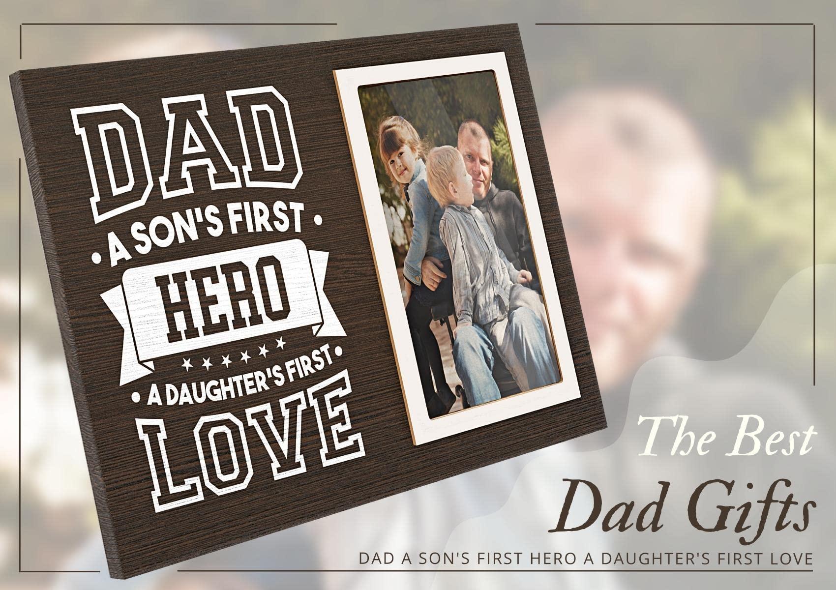 INNObeta Father's Day Dad Picture Frame, Daddy Gifts Birthday Occasion Present From Daughter Son for 4" x 6" Photo- First Hero First Love 1