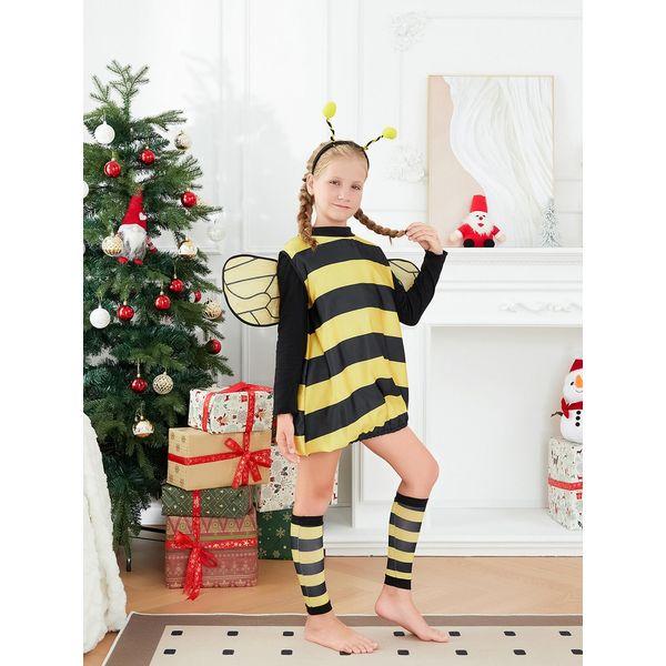 Yoisdtxc Adult/Kids Halloween Costume Set Bee Fancy Cosplay Costume with Wings and Antenna (A-Yellow Children 1, 5-6 Years) 3