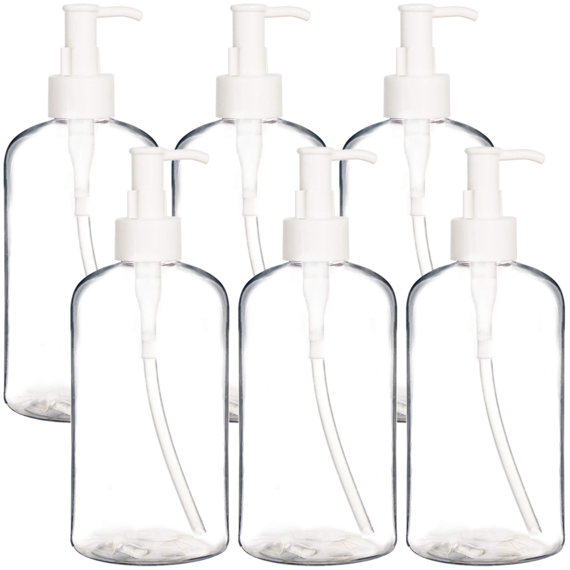 Youngever 6 Pack 350ML Plastic Pump Bottles, 12 Ounce Refillable Plastic Pump Bottles with Travel Lock (Clear) 0