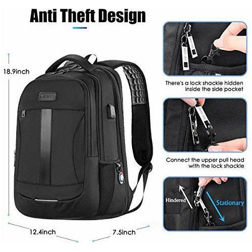 Laptop Backpack, Anti-Theft Business Travel Work Computer Rucksack with USB Charging Port, 15.6 Inch Large Lightweight College High School Bag for Boy Men Women, Black 2