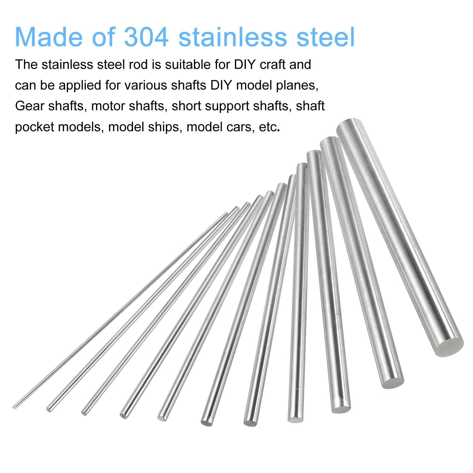 sourcing map 304 Stainless Steel Round Rods, 9.5mm x 350mm Solid Shaft Rods for DIY Craft Model Car Helicopter Airplane, Pack of 4 3